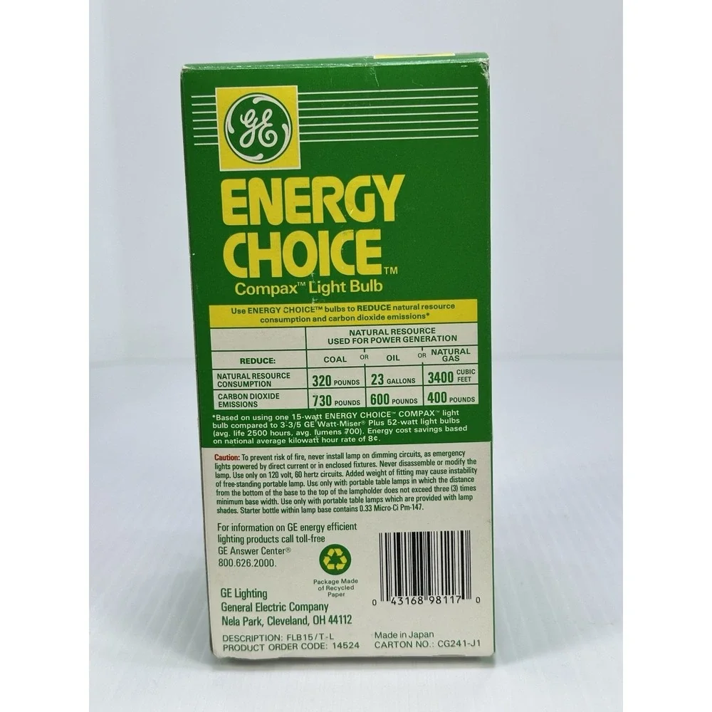 GE FLB15/TL 15W 120V Fluorescent Bulb